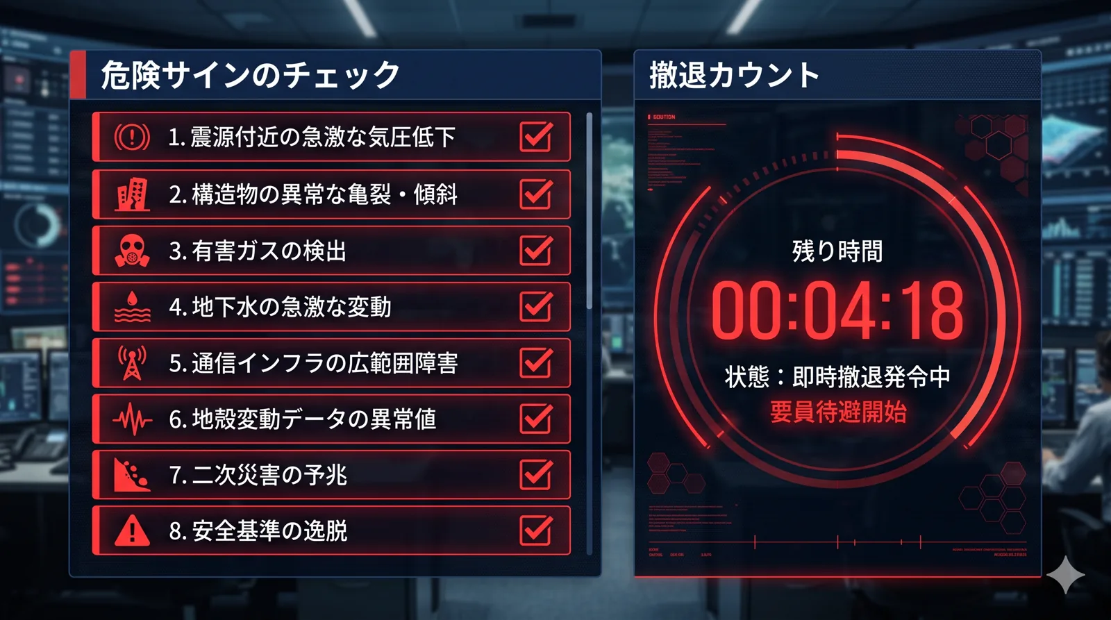 危険サインのチェックと撤退